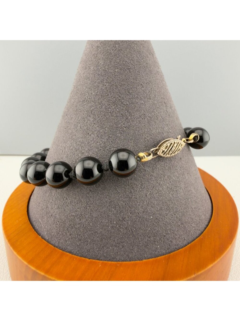 Vintage Glass Beaded Bracelet Black Hand Knotted 7.25"